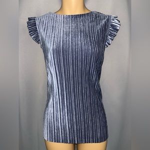 Worthington Blue Pleated Velvet Blouse with Flutter Sleeves